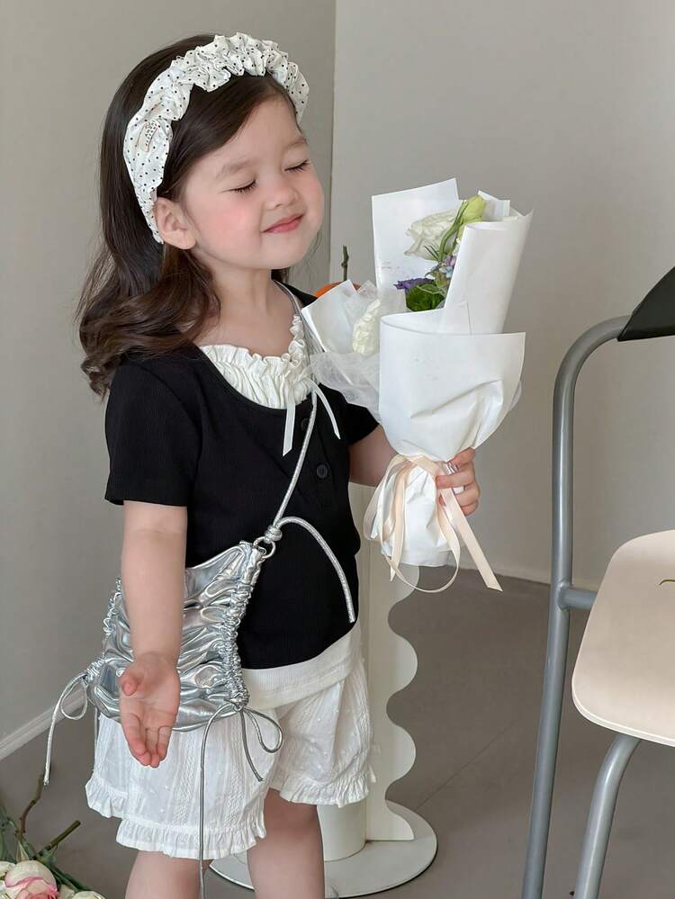 Baby Girl Korean Style Frill Trim Short Sleeve Top