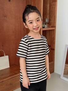 DAZY Young Girls Solid Color Casual Bow Tie Short Sleeve Korean Style T-Shirt, Summer - Coffee Brown - View 6