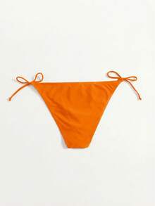 Swim Vcay Women's Minimalist Solid Neon Orange Side Tie Bikini Bottom, Suitable For Beach & Holiday - Orange - View 2