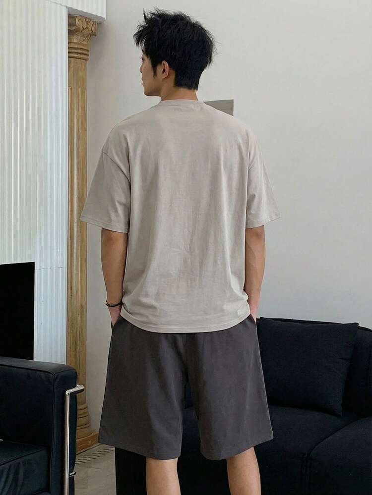 Men's Letter Print Short Sleeve T-Shirt And Shorts Pajama Set, Summer