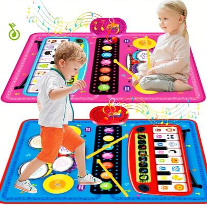 MINKOJA - SELECTS 3-In-1 Piano Mat, A Musical Sensory Play Mat Featuring A Piano Keyboard And Jazz Drum Sounds, Designed For Instrument Education. It Comes With Two Sticks And Makes A Great Gift For , Just Available In Random Colors