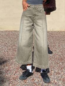 DAZY Women's Regular Mid-Rise Casual Cropped Jeans Y2k Jorts - Khaki - View 6