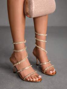 CUCCOO SZL Women's Rhinestone Embellished Strappy Fashion High Heel Sandals For Daily Wear Spring Shoes - Rose Gold - View 5