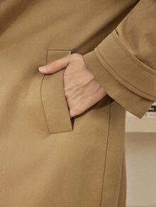 Dazy-Less 女士休闲皮夹克风衣，中长款，常规版型，适合秋冬季节，商务休闲女装外套 - 卡其色 - 查看 8