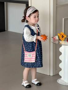 DAZY 女童无袖水洗牛仔背心，印花图案，适合春夏穿着 - 藍色 - 查看 11