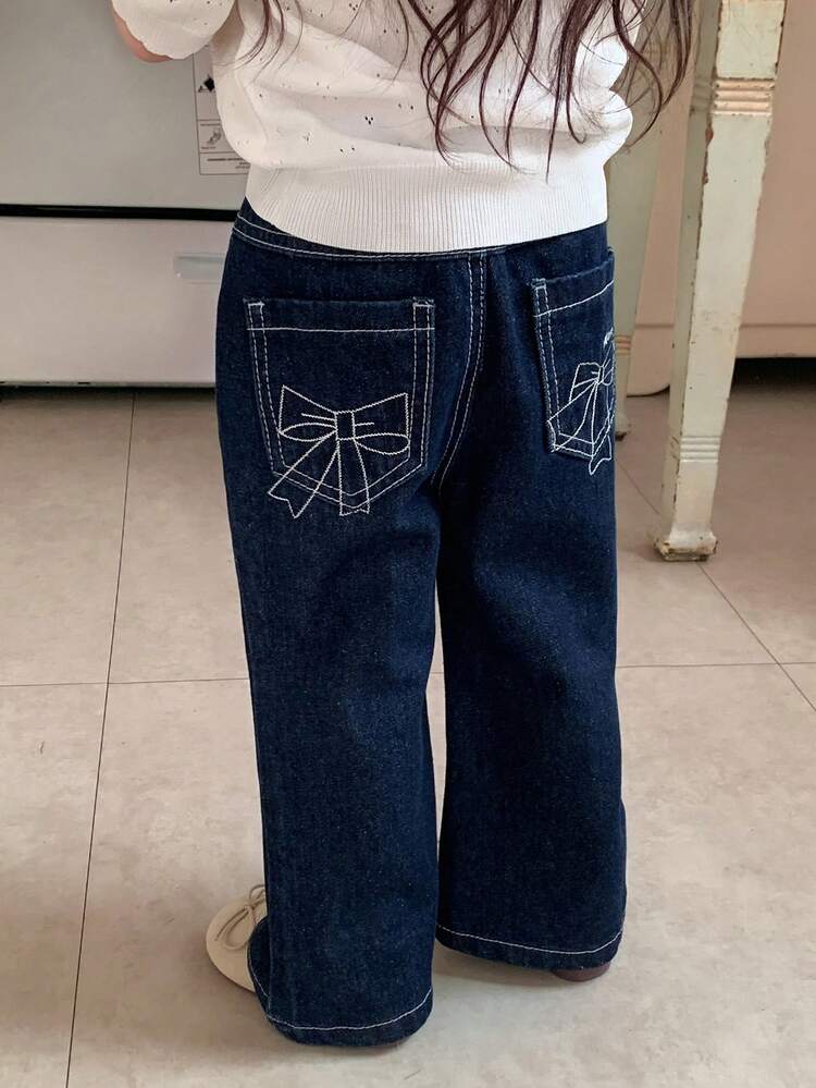 Toddler Girls' Vintage Washed Casual Flared Korean Style Jeans