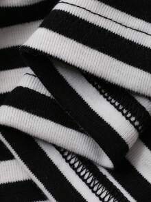 Dazy Plus Plus Size Women's Black & White Striped Print Scoop Neck Long Sleeve Top And Pants Pajama Set, Spring/Autumn - Black and White - View 8