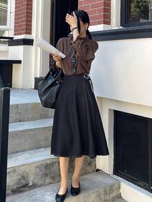 DAZY 西部牛仔风A字型长款牛仔裙，女士休闲款，春秋季 - 藍色 - 查看 5