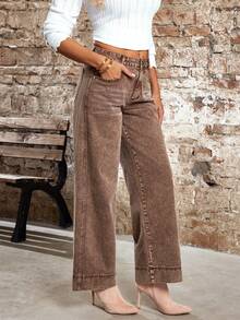 Selenza Quần jeans ống rộng dáng vintage nữ, kiểu dáng thường ngày. - Cà phê nâu - Xem 5