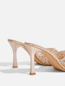 CUCCOO TILAWA 香槟色水钻装饰方头透明绑带套脚高跟凉鞋，时尚、迷人、性感，女士派对高跟鞋 - 香檳色 - 查看 5