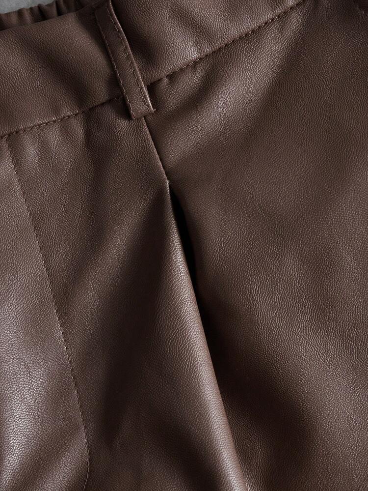 STYNVO Pantalones cortos casuales de piel de ante marrón para hombres, de pierna recta, de moda y versátiles - Marrón - Añade 5