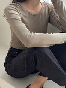 DAZY 女士修身直筒休闲牛仔裤，带口袋，百搭 - 藏蓝色 - 查看 6