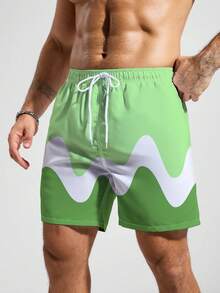 Manfinity KASUA Men's Contrast Color Drawstring Waist Pocket Beach Shorts - Mint Green - View 5