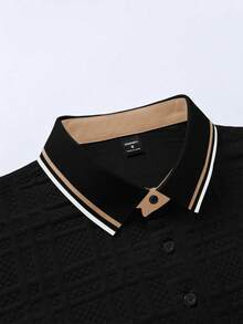 Manfinity Homme Men's Simple Print Short Sleeve Polo Shirt - Black - View 5