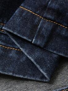 Livesso Women's Cinched Waist High Collar Casual Denim Jacket, Winter - Medium Wash - View 9