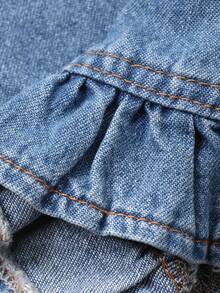 DAZY 女婴休闲日常通勤时尚撞色蕾丝弹力腰荷叶边宽松阔腿牛仔裤幼儿女童服装 - 深色水洗藍 - 查看 11