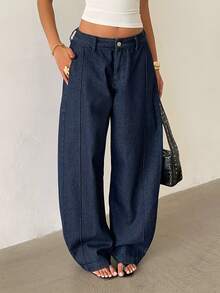 Aloruh Jeans évasés mode femme, style de rue, décontracté, polyvalent pour le quotidien - Bleu azur - Voir 5