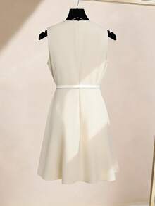 GlowEve 女士纯色腰部收褶A字迷你裙，优雅百搭，适合日常、度假、复古法式风、通勤、时尚场合，也适合情人节、约会、街头穿搭，杏色/米色，春夏新款 - 杏色 - 查看 2