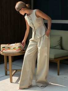 Livesso Women's Casual Fitted Tank Top And Denim Pants Set - White - View 6