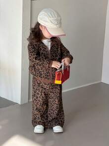 DAZY 2 st set med leopardmönster, tröja och lösa byxor för babyflickor, vår/höst - Brun - Visa 11