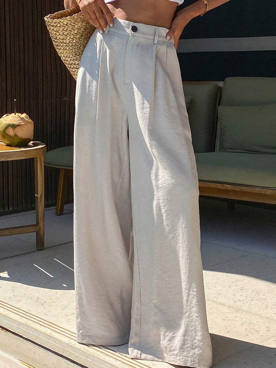 DAZY Women's Elegant Loose Wide Leg Pants, Solid Color, Suitable For Spring And Autumn - Apricot - View 1