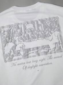 STYNVO 男士休闲畅销款“最后的晚餐”3D立体浮雕图案T恤，日常穿着，男友/老公礼物，周年纪念礼物，白色 - 白色 - 查看 3