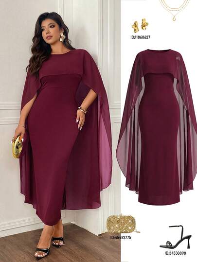 Femmeverse Đầm dài cổ shawl dệt kim cao cấp dành cho nữ cỡ lớn, kiểu dáng thanh lịch, trưởng thành.