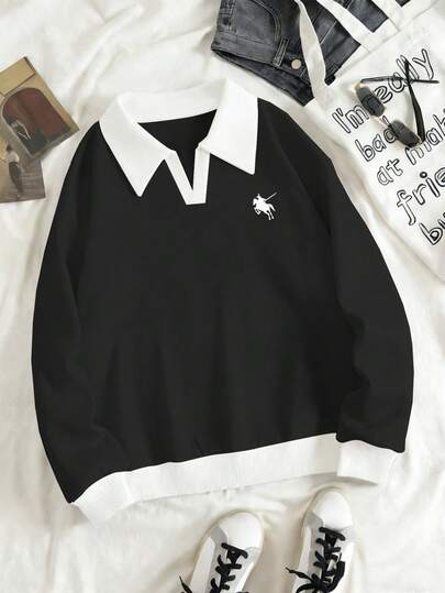 Glimmora 男士拼接彩色骑士图案休闲百搭长袖卫衣，适合秋冬季外出穿着