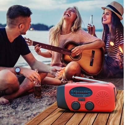 Teckwe Handkurbel Radio 2000mAh, AM FM NOAA Wetterradio mit hellem Blitzlicht für Notfälle Zuhause und Outdoor
