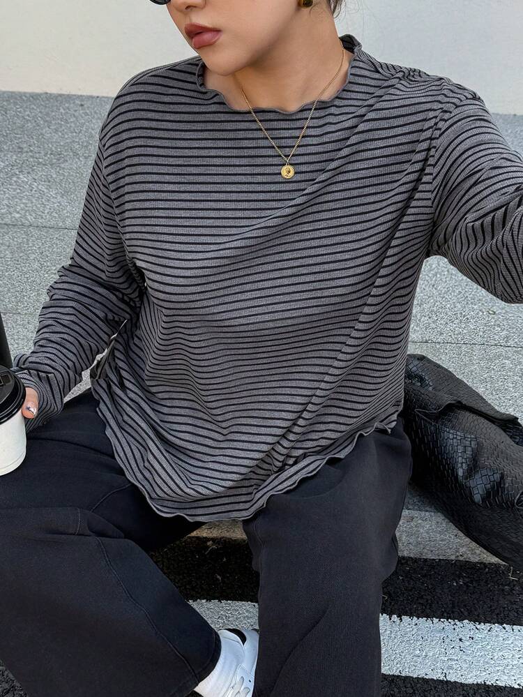 Dazy Plus Oversized Striped Short Sleeve Black & White Summer T-Shirt