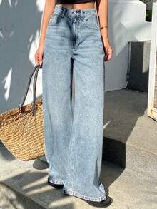 DAZY Women's Regular Waist Straight Leg Casual Jeans Y2k - Light Wash - View 6