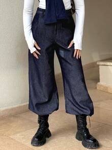 DAZY Women's Loose Fit Wide Leg Jeans With Pockets - Blue - View 4