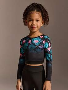 SHEIN Ensemble de survêtement pour jeunes filles, pantalon à manches longues avec motif noir. Tenue de sport ajustée, à la mode, en tissu haute élasticité. Convient pour le cyclisme, le jogging et les jeux de ballon en extérieur. - Noir - Voir 7