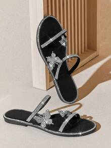 SHUZIA #UrbanShine Women's Crystal Butterfly Multi-Strap Black Sandals – Luxe, Modern & Statement-Making - Black - View 1