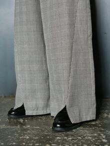 PAVTROS 男士街头风流行INS搭配，男士格子口袋阔腿宽松休闲裤，搭配缎带堆叠的高端休闲裤，正式裤装，街头服饰，温暖冬季，圣诞节，送给男朋友的礼物，格子裤，设计师款裤子，男士阔腿裤，男士高腰裤 - 棕色 - 查看 4