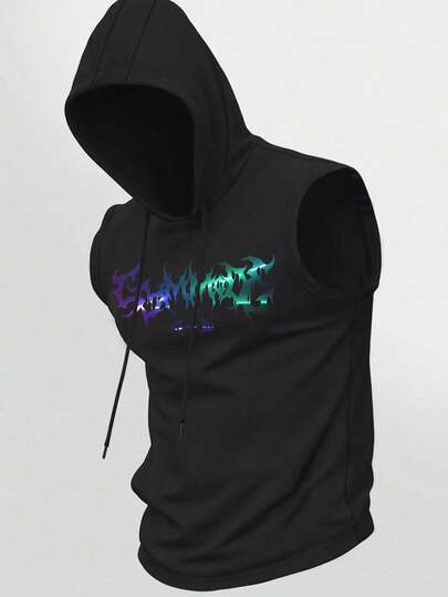 Manfinity Sport Corelite 男士字母印花休闲抽绳连帽卫衣，适合日常穿着