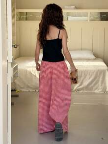DAZY Tween Girl Solid Color Camisole And Plaid Wide Leg Pants Pajama Set Summer - Black - View 9