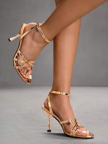 CUCCOO SZL 女士尖头搭扣设计时尚高跟凉鞋，适合日常穿着 - 玫瑰金 - 查看 2