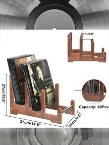 1 Piece Of Solid Wood Record Stand, Vinyl Record Storage, Can Hold 60 Vinyl Records Display Rack, Wooden Album Storage For Vinyl Record Albums, Magazines And Documents - Multicolor - View 6