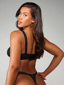 MISSGUIDED Heart Print Bra And Thong Set Lingerie For Valentine's Day Intimate Apparel Underwear Collection - Black - View 2