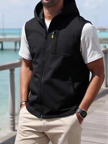 Manfinity Homme Men's Solid Color Zip-Up Sleeveless Casual Everyday Versatile Vest - Black - View 1