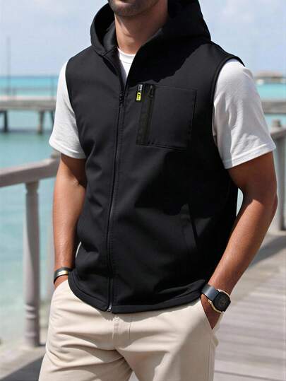 Manfinity Homme Men's Solid Color Zip-Up Sleeveless Casual Everyday Versatile Vest