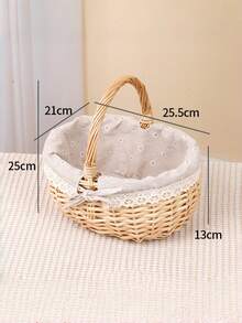 1pc Basket, Outdoor Picnic Basket, Essential Storage Basket For Spring Outings, Double-Handled Picnic Basket. It Can Also Be Used For Storage On A Living Room Table, Bedroom Decor Storage, Classroom/Office Storage - Multicolor - View 5