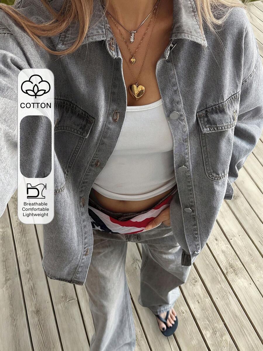 DAZY Street Casual Lapel Women Denim Jacket - Light Wash - View 1