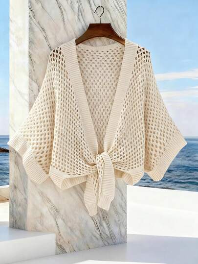 GlowEve Hollow V-Neck Tie Loose Fashion Versatile Sexy Women Cardigan