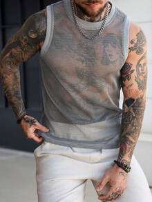 Manfinity CasualCool Camiseta de tirantes gris de malla transpirable para hombre, para primavera/verano - Gris - Ver 5