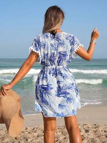 Swim Lushoire 女士撞色印花短袖罩衫 - 彩色 - 查看 2