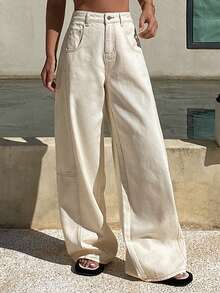 Livesso 女士休闲街头风宽松百搭牛仔裤