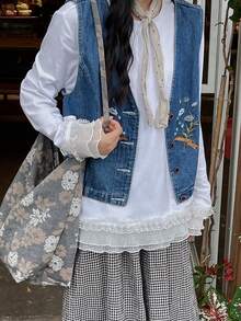 FRIFUL 女士纯色圆领长袖T恤，荷叶边下摆和袖口装饰，宽松休闲百搭，秋冬款 - 白色 - 查看 4