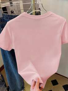 Resyla Women's Casual T-Shirt With Heart Embroidery, Suitable For New Year 2026, Christmas, Valentine's Day, Autumn - Dusty Pink - View 2